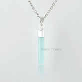 Aqua Chalcedony Necklace-Aqua Chalcedony 4x22mm Long Roundel Silver Necklace-925 Silver Necklace-Gemstone Necklace-Gift For Mother